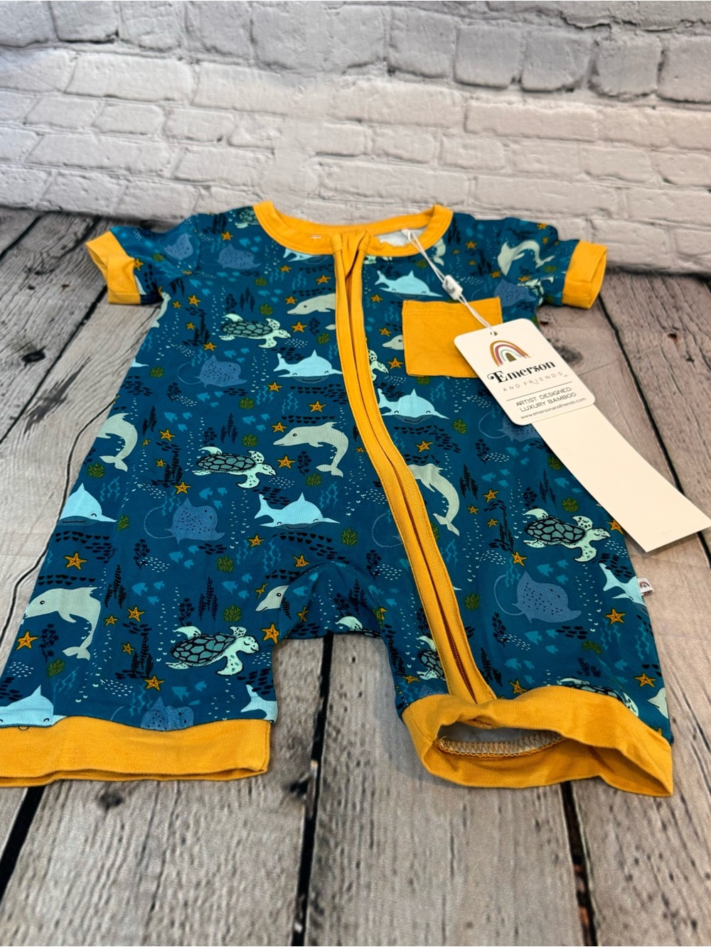 Emerson and Friends Dolphin Pattern Bamboo Shortie Romper